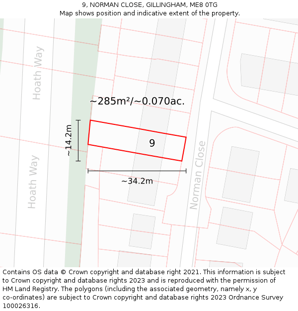 9, NORMAN CLOSE, GILLINGHAM, ME8 0TG: Plot and title map