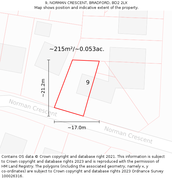 9, NORMAN CRESCENT, BRADFORD, BD2 2LX: Plot and title map
