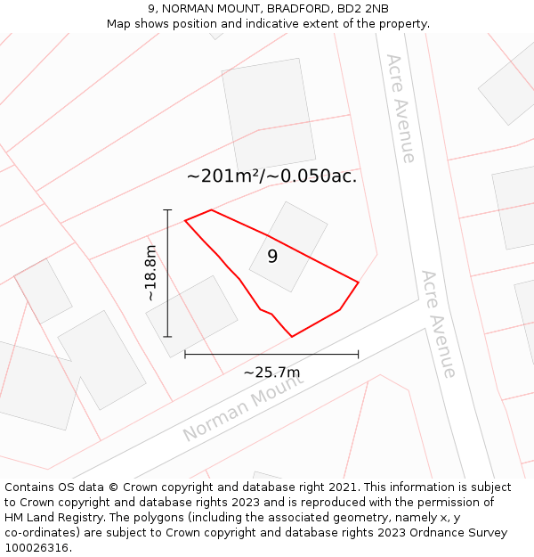9, NORMAN MOUNT, BRADFORD, BD2 2NB: Plot and title map
