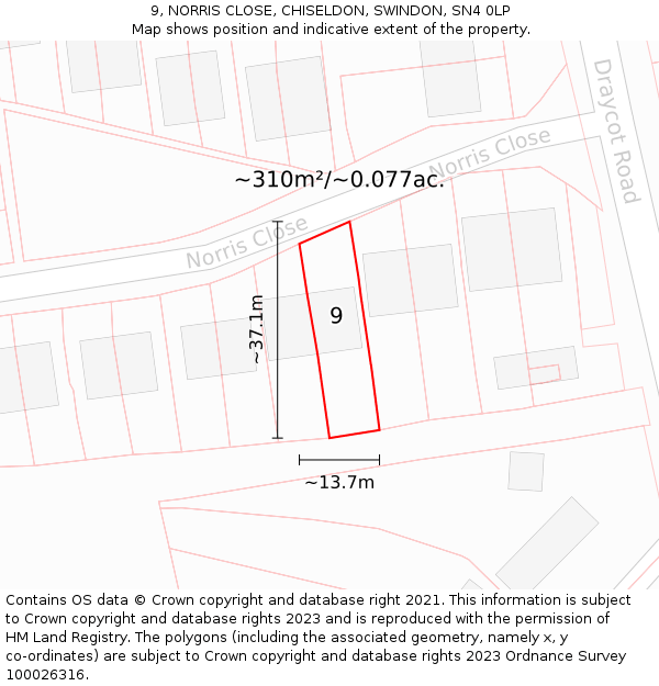 9, NORRIS CLOSE, CHISELDON, SWINDON, SN4 0LP: Plot and title map