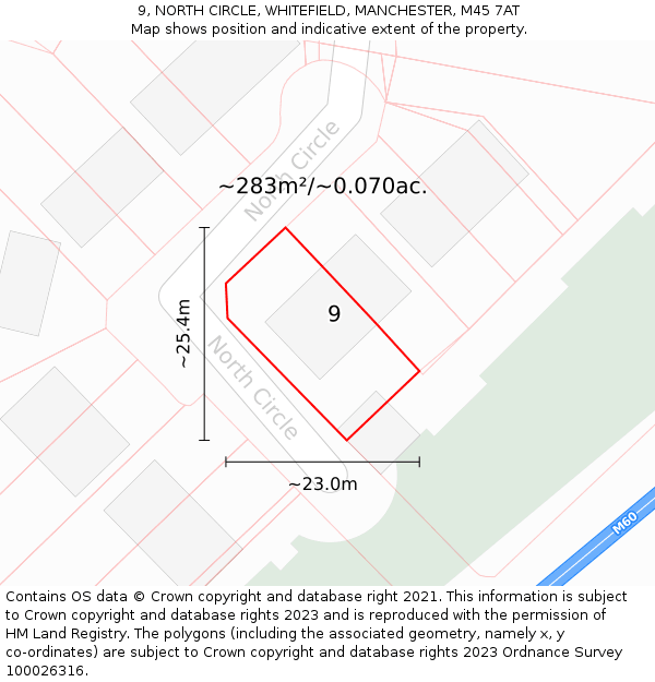 9, NORTH CIRCLE, WHITEFIELD, MANCHESTER, M45 7AT: Plot and title map