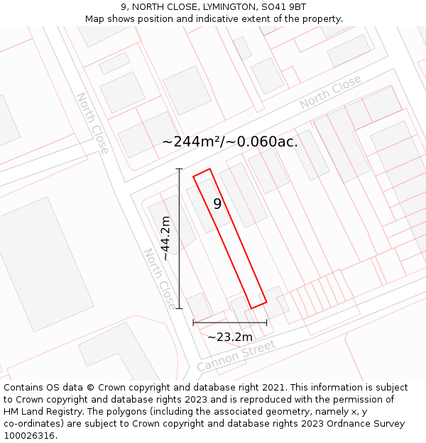 9, NORTH CLOSE, LYMINGTON, SO41 9BT: Plot and title map