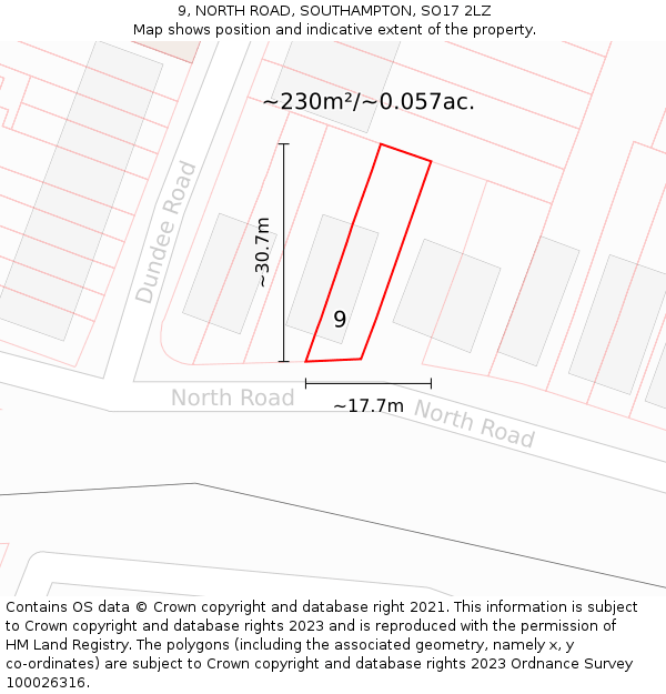 9, NORTH ROAD, SOUTHAMPTON, SO17 2LZ: Plot and title map
