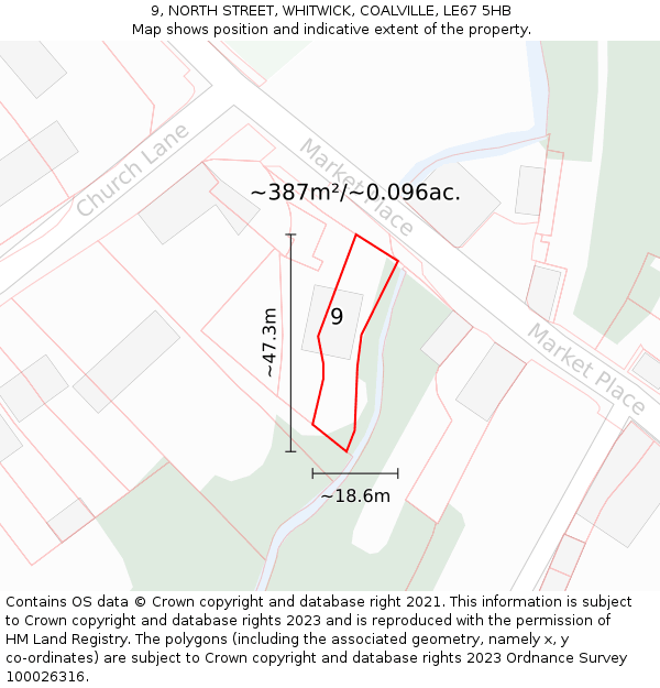 9, NORTH STREET, WHITWICK, COALVILLE, LE67 5HB: Plot and title map