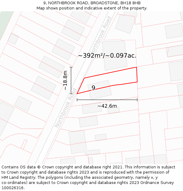 9, NORTHBROOK ROAD, BROADSTONE, BH18 8HB: Plot and title map