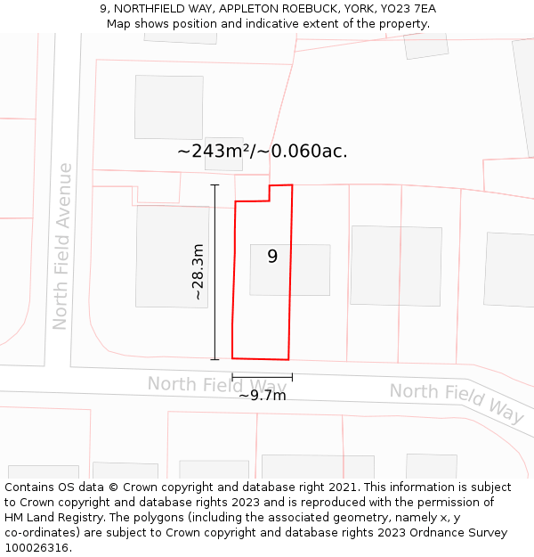 9, NORTHFIELD WAY, APPLETON ROEBUCK, YORK, YO23 7EA: Plot and title map