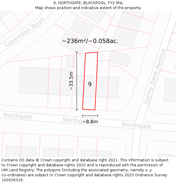 9, NORTHGATE, BLACKPOOL, FY2 9NL: Plot and title map
