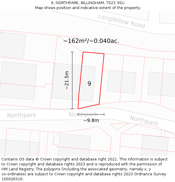 9, NORTHPARK, BILLINGHAM, TS23 3SU: Plot and title map
