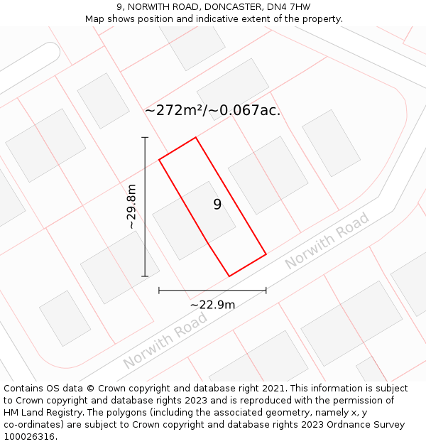 9, NORWITH ROAD, DONCASTER, DN4 7HW: Plot and title map