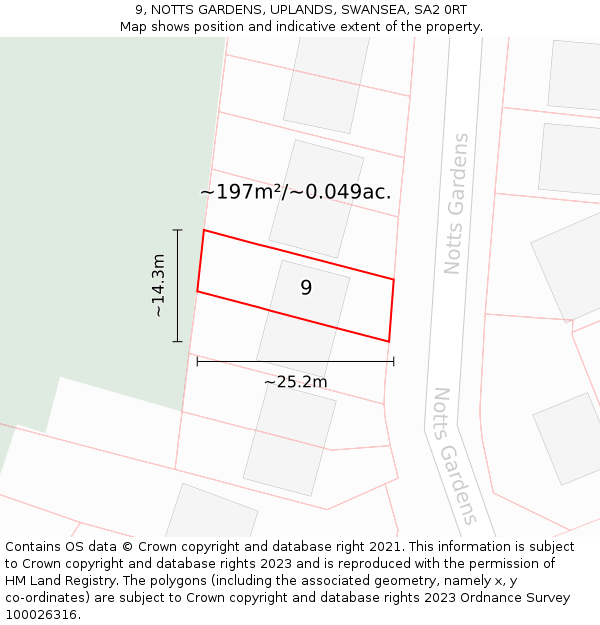 9, NOTTS GARDENS, UPLANDS, SWANSEA, SA2 0RT: Plot and title map