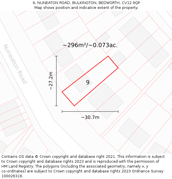 9, NUNEATON ROAD, BULKINGTON, BEDWORTH, CV12 9QP: Plot and title map