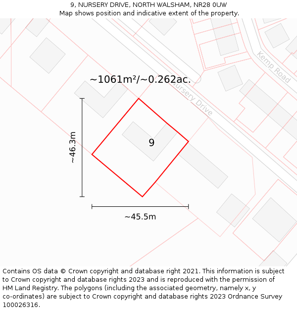 9, NURSERY DRIVE, NORTH WALSHAM, NR28 0UW: Plot and title map