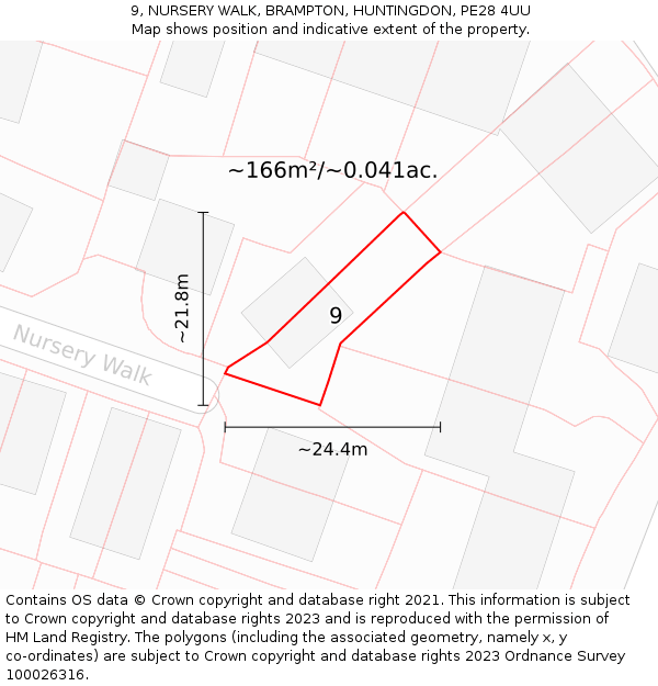9, NURSERY WALK, BRAMPTON, HUNTINGDON, PE28 4UU: Plot and title map