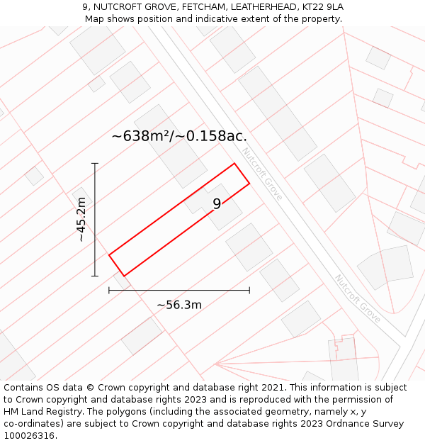 9, NUTCROFT GROVE, FETCHAM, LEATHERHEAD, KT22 9LA: Plot and title map