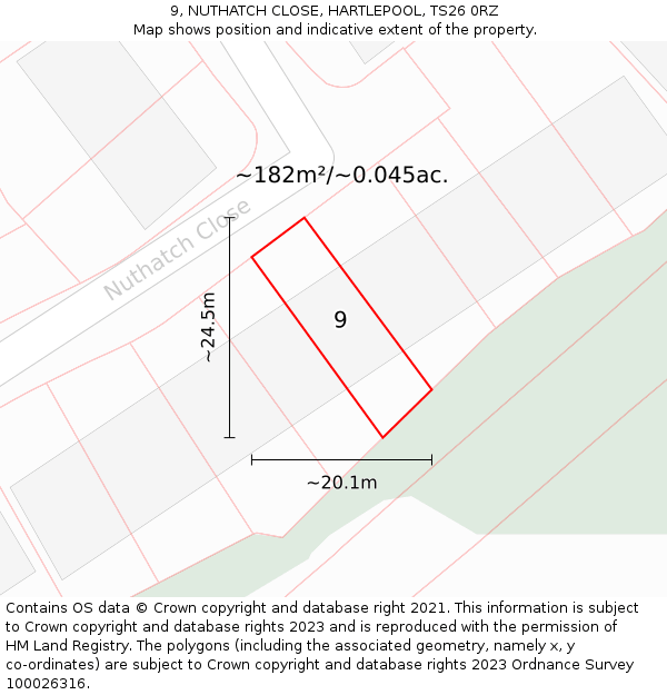 9, NUTHATCH CLOSE, HARTLEPOOL, TS26 0RZ: Plot and title map