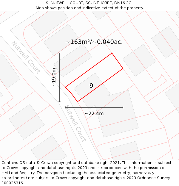 9, NUTWELL COURT, SCUNTHORPE, DN16 3GL: Plot and title map
