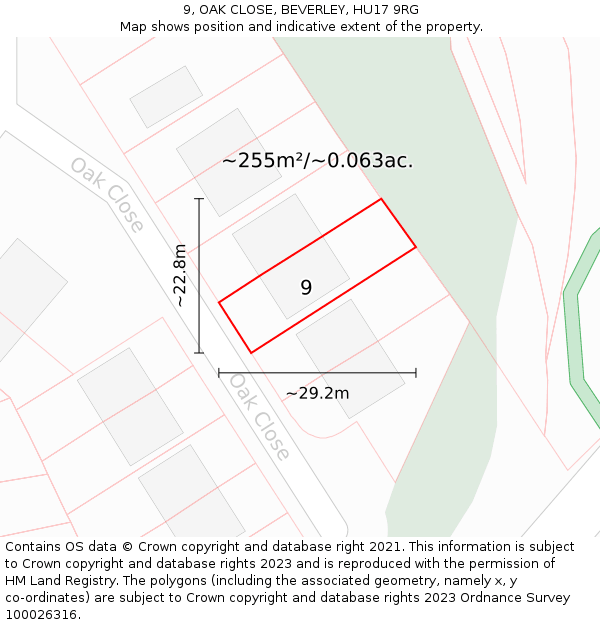 9, OAK CLOSE, BEVERLEY, HU17 9RG: Plot and title map