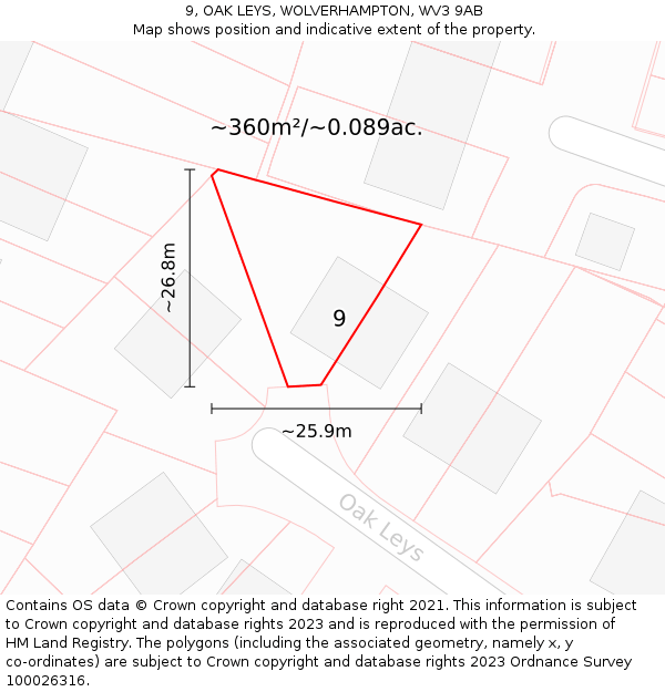 9, OAK LEYS, WOLVERHAMPTON, WV3 9AB: Plot and title map