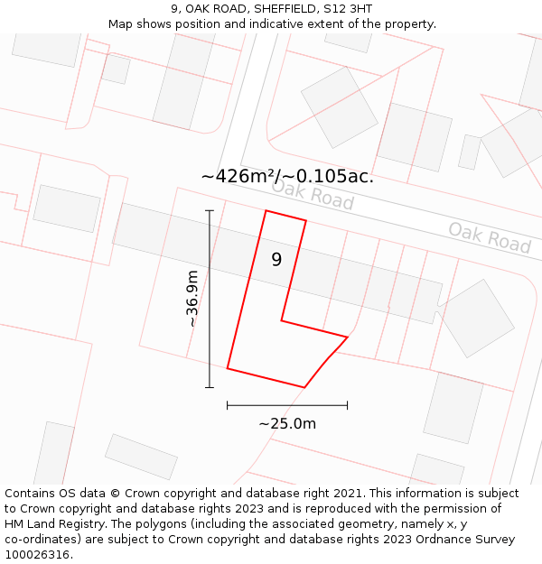 9, OAK ROAD, SHEFFIELD, S12 3HT: Plot and title map