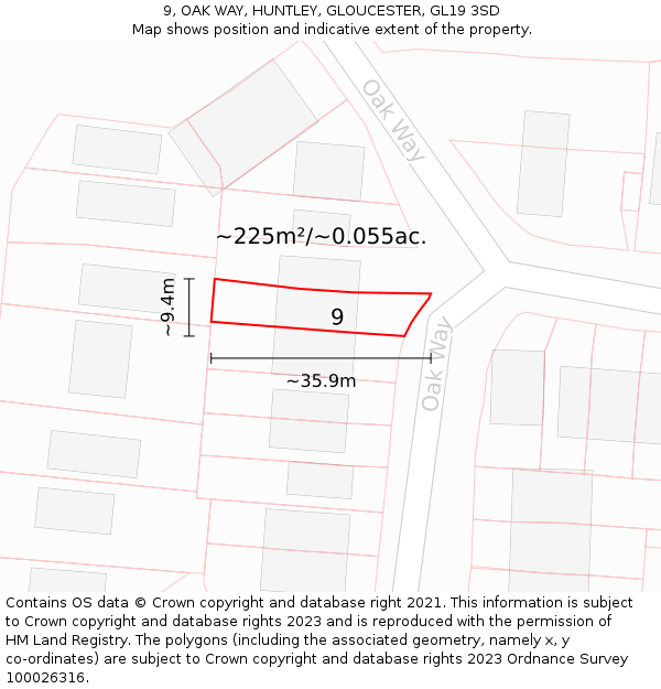 9, OAK WAY, HUNTLEY, GLOUCESTER, GL19 3SD: Plot and title map