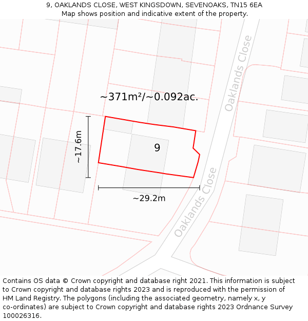 9, OAKLANDS CLOSE, WEST KINGSDOWN, SEVENOAKS, TN15 6EA: Plot and title map