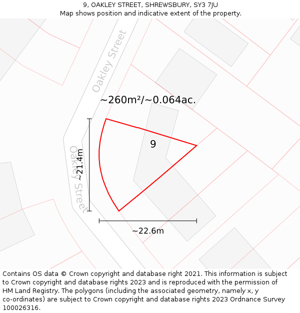 9, OAKLEY STREET, SHREWSBURY, SY3 7JU: Plot and title map