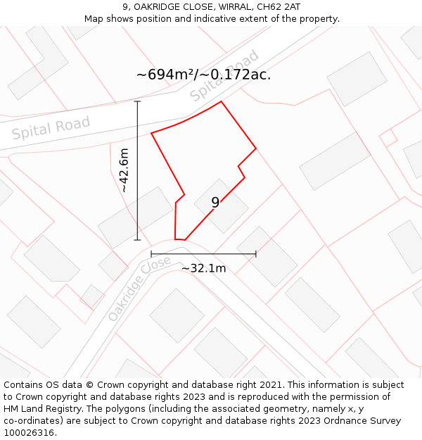 9, OAKRIDGE CLOSE, WIRRAL, CH62 2AT: Plot and title map