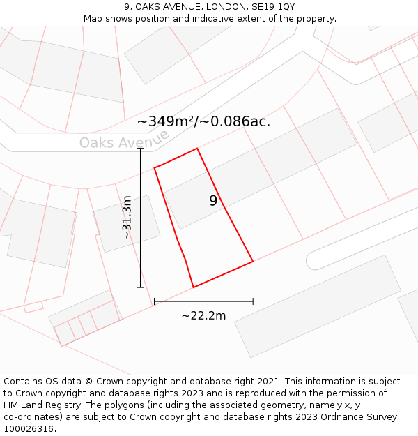9, OAKS AVENUE, LONDON, SE19 1QY: Plot and title map