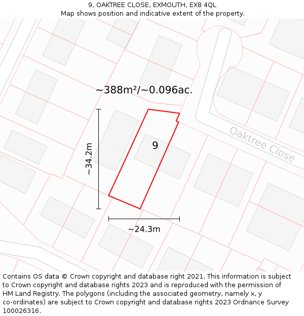 9, OAKTREE CLOSE, EXMOUTH, EX8 4QL: Plot and title map