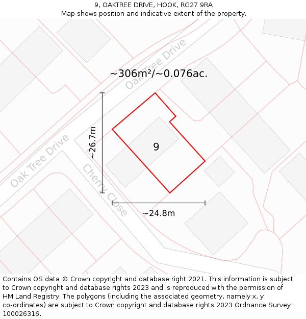 9, OAKTREE DRIVE, HOOK, RG27 9RA: Plot and title map