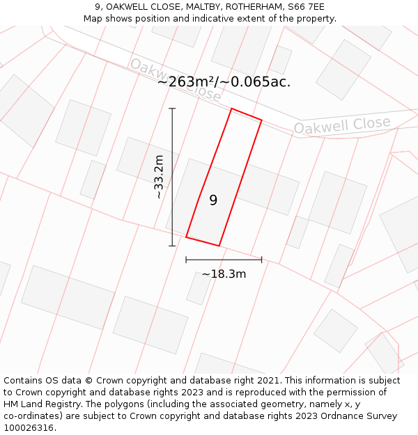 9, OAKWELL CLOSE, MALTBY, ROTHERHAM, S66 7EE: Plot and title map