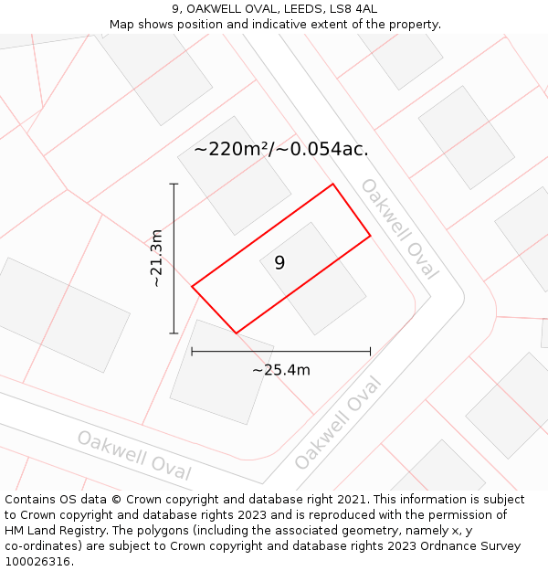 9, OAKWELL OVAL, LEEDS, LS8 4AL: Plot and title map
