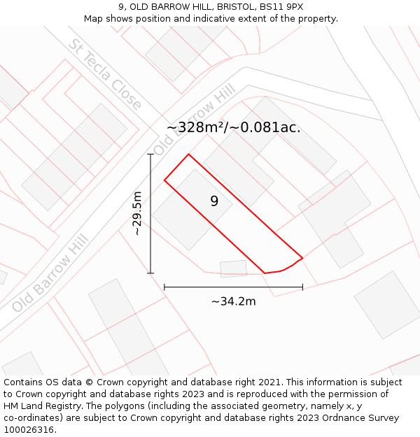 9, OLD BARROW HILL, BRISTOL, BS11 9PX: Plot and title map