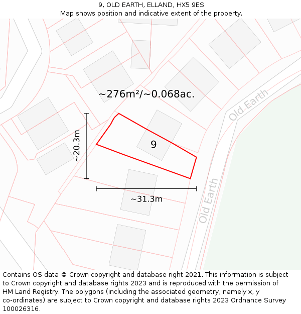 9, OLD EARTH, ELLAND, HX5 9ES: Plot and title map