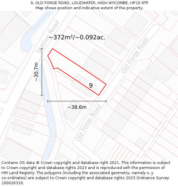 9, OLD FORGE ROAD, LOUDWATER, HIGH WYCOMBE, HP10 9TP: Plot and title map