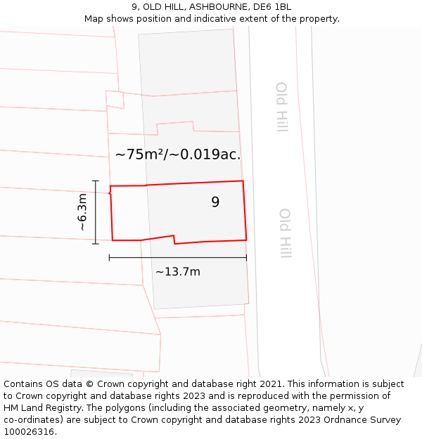 9, OLD HILL, ASHBOURNE, DE6 1BL: Plot and title map