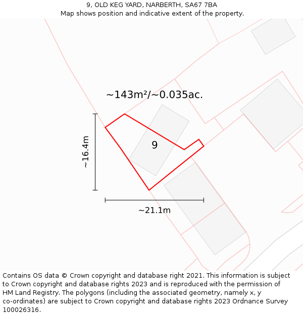 9, OLD KEG YARD, NARBERTH, SA67 7BA: Plot and title map