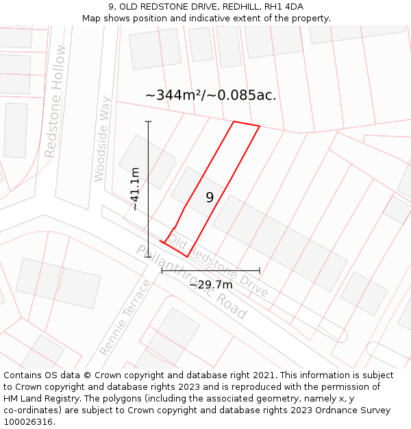 9, OLD REDSTONE DRIVE, REDHILL, RH1 4DA: Plot and title map