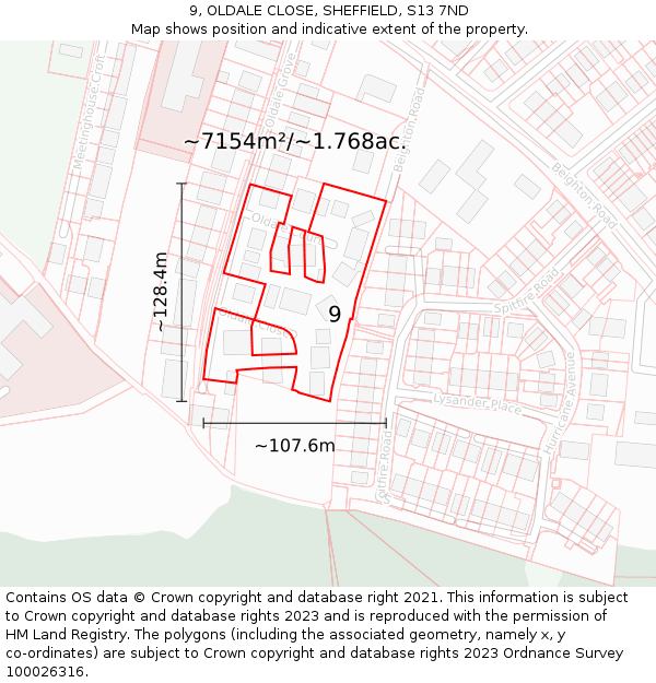 9, OLDALE CLOSE, SHEFFIELD, S13 7ND: Plot and title map