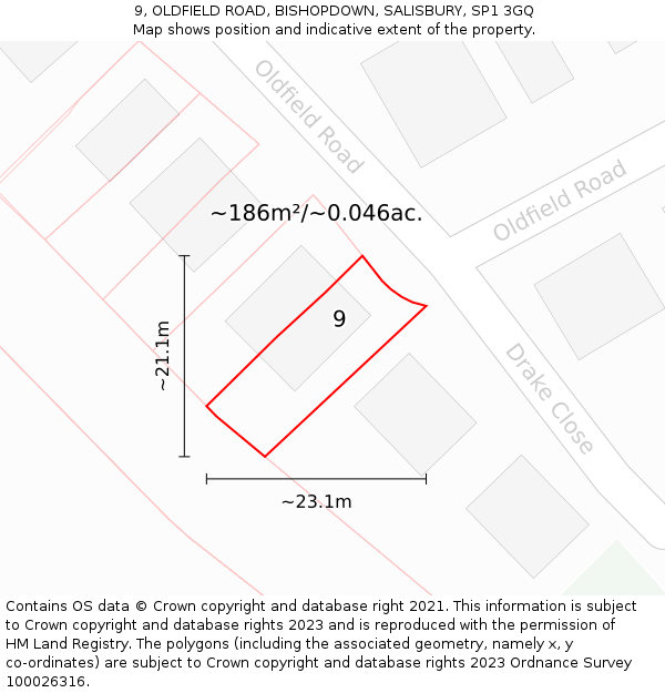 9, OLDFIELD ROAD, BISHOPDOWN, SALISBURY, SP1 3GQ: Plot and title map