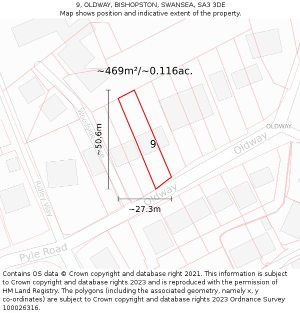 9, OLDWAY, BISHOPSTON, SWANSEA, SA3 3DE: Plot and title map