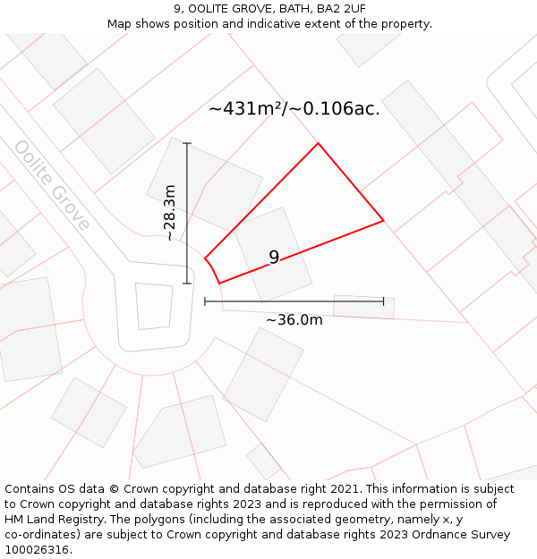 9, OOLITE GROVE, BATH, BA2 2UF: Plot and title map