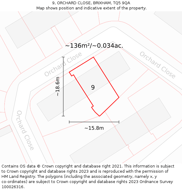 9, ORCHARD CLOSE, BRIXHAM, TQ5 9QA: Plot and title map