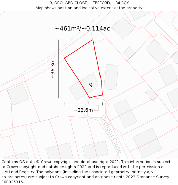 9, ORCHARD CLOSE, HEREFORD, HR4 9QY: Plot and title map
