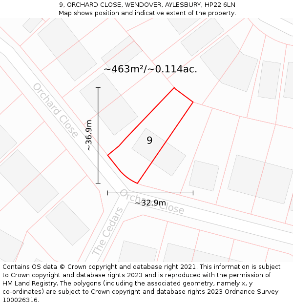 9, ORCHARD CLOSE, WENDOVER, AYLESBURY, HP22 6LN: Plot and title map