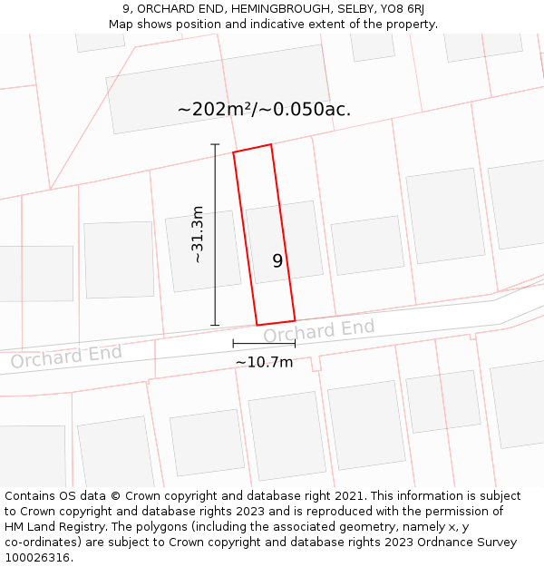 9, ORCHARD END, HEMINGBROUGH, SELBY, YO8 6RJ: Plot and title map