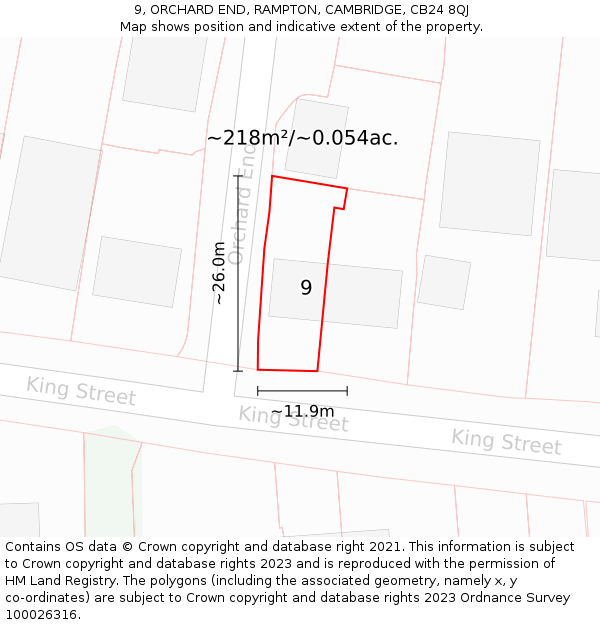 9, ORCHARD END, RAMPTON, CAMBRIDGE, CB24 8QJ: Plot and title map