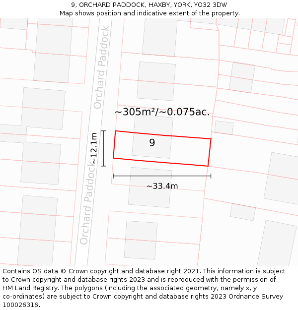 9, ORCHARD PADDOCK, HAXBY, YORK, YO32 3DW: Plot and title map