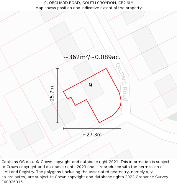 9, ORCHARD ROAD, SOUTH CROYDON, CR2 9LY: Plot and title map