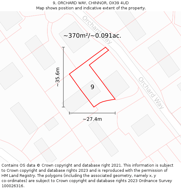 9, ORCHARD WAY, CHINNOR, OX39 4UD: Plot and title map